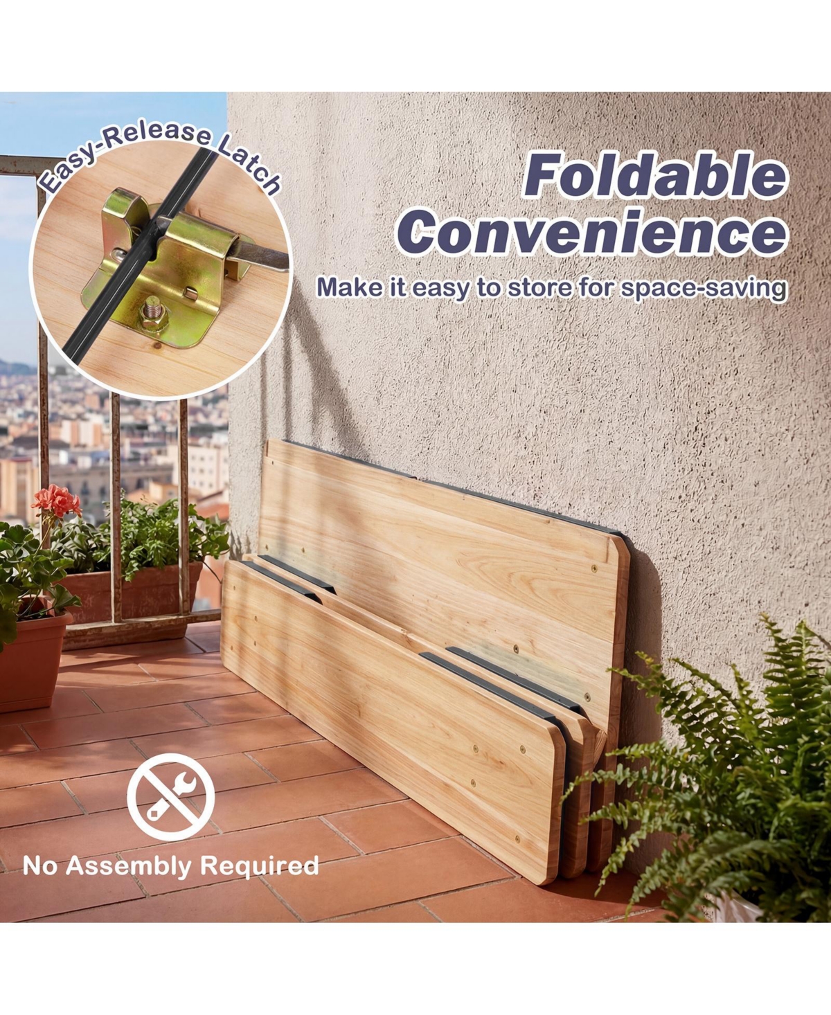 Costway 43.5 Inch Folding Kids Picnic Table and Bench Set with 0.8" Thick Fir Wood Top
