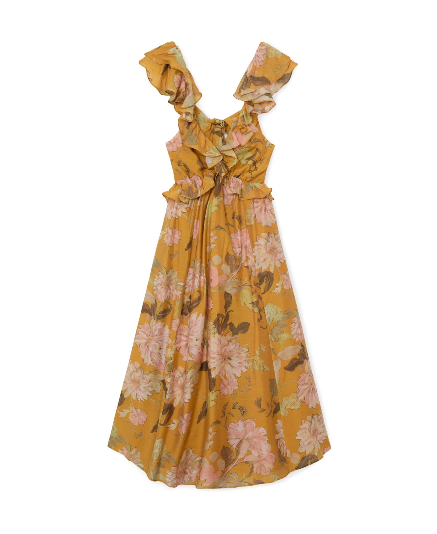 Women's Floral-Print Frill-Trim Midi Dress