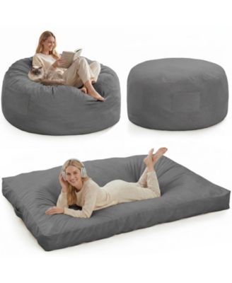 Round Bean Bag Chair Memory Foam Velvet Convertible Floor Sofa for Living Room Bedroom Comfy Reading Lounger