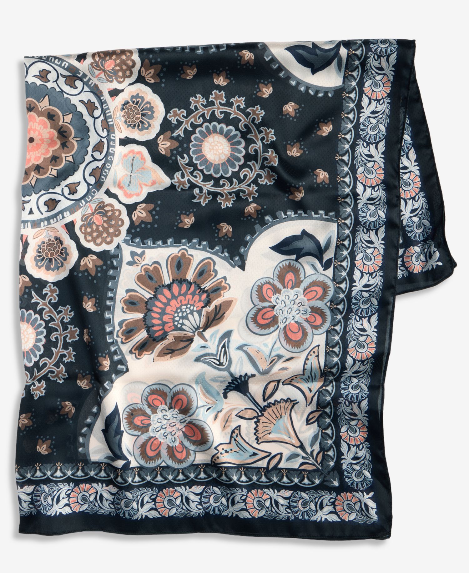 Medallion Contrast Floral Square Scarf