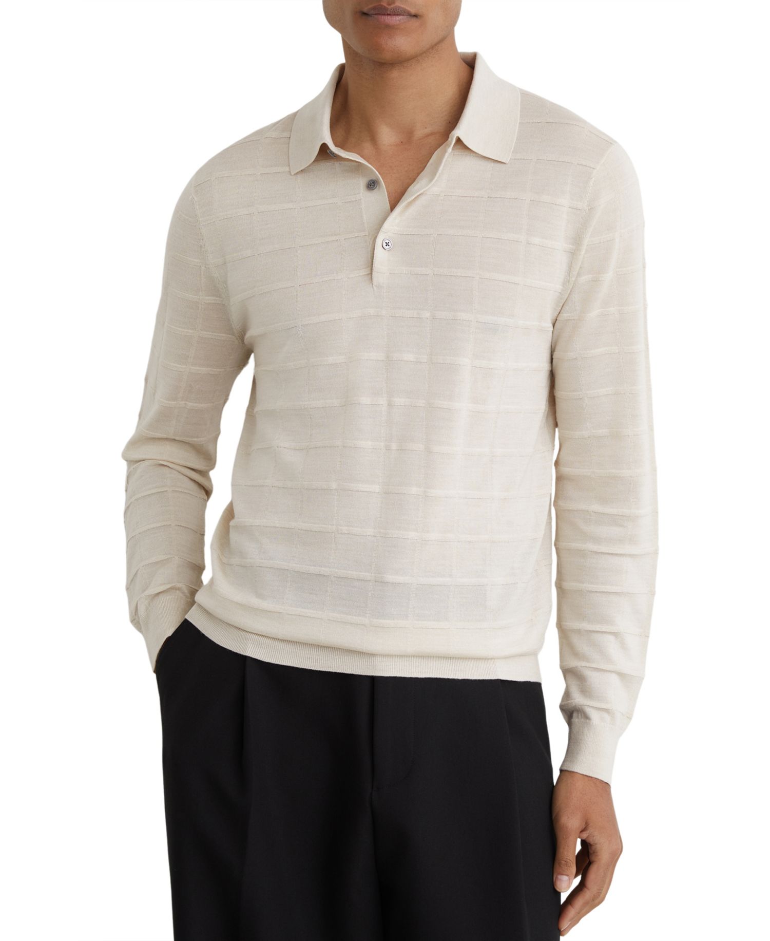 Men's Pallas Half Button Check Textured Polo Shirt