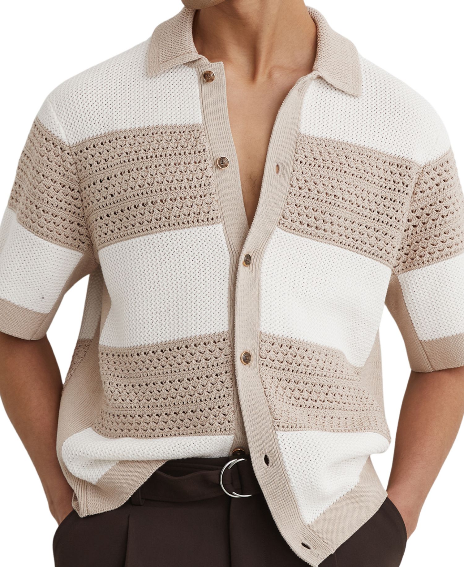 Men's Marek Button Through Block Stripe Shirt