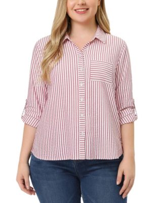 Plus Size 3/4-Sleeve Roll Tab Top