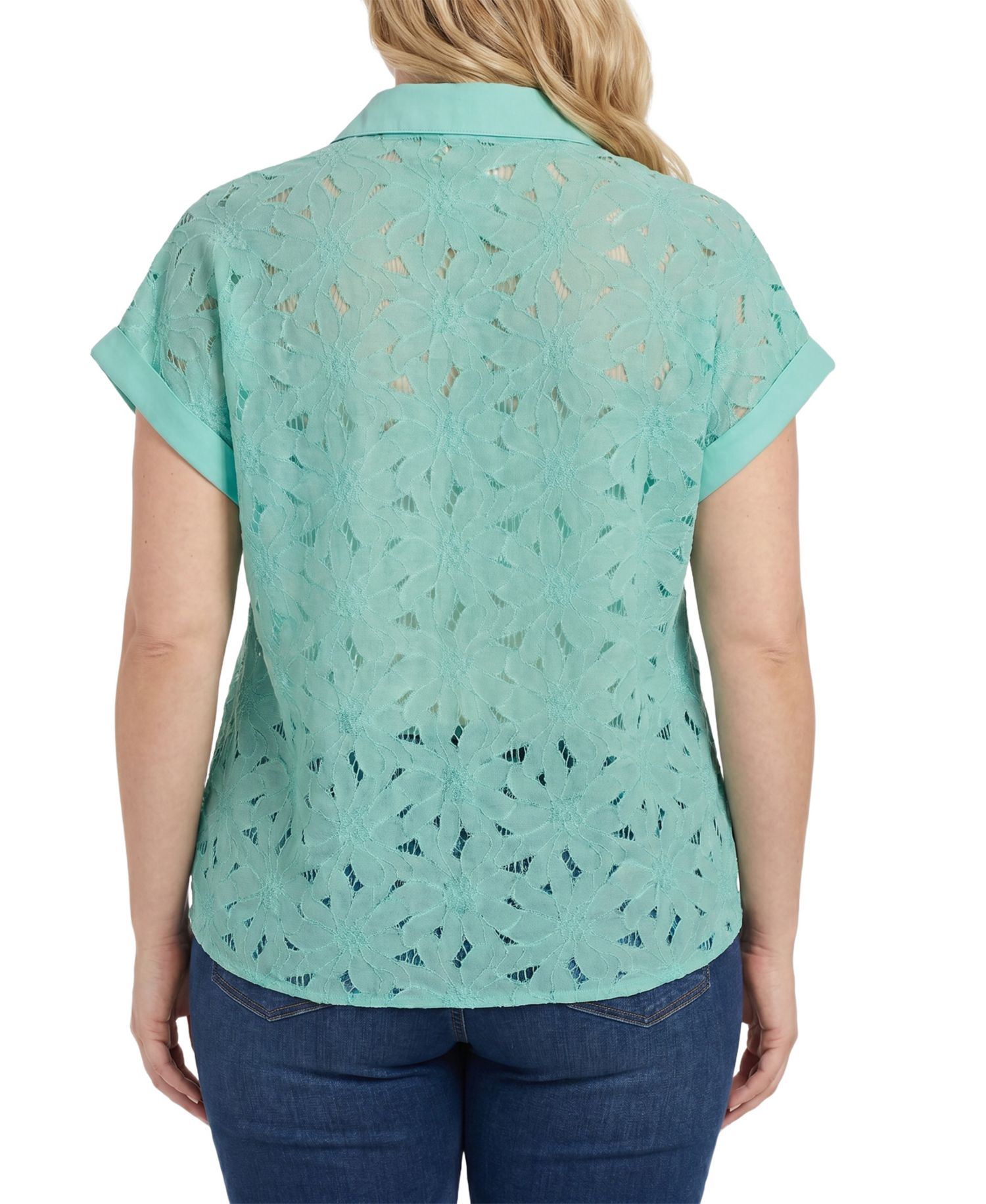 Plus Size Short-Sleeve Eyelet Top