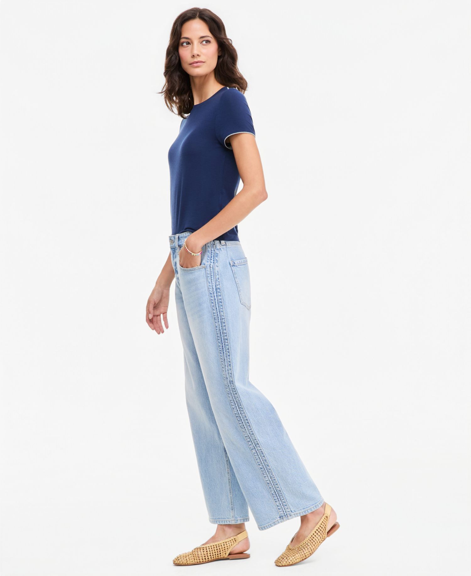 Women's Mid-Rise Side-Stripe Curve Leg Jeans