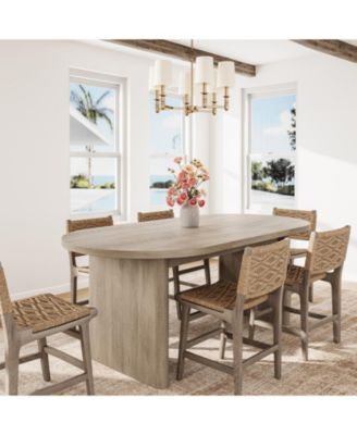 63-inch Oval Farmhouse Dining Table for 6-8 People, Sturdy Wood Base