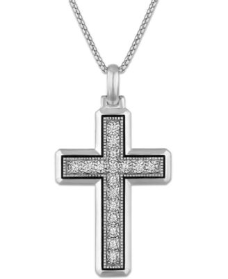Men's Diamond (1/8 ct. t.w.) Cross Pendant Necklace in Sterling Silver