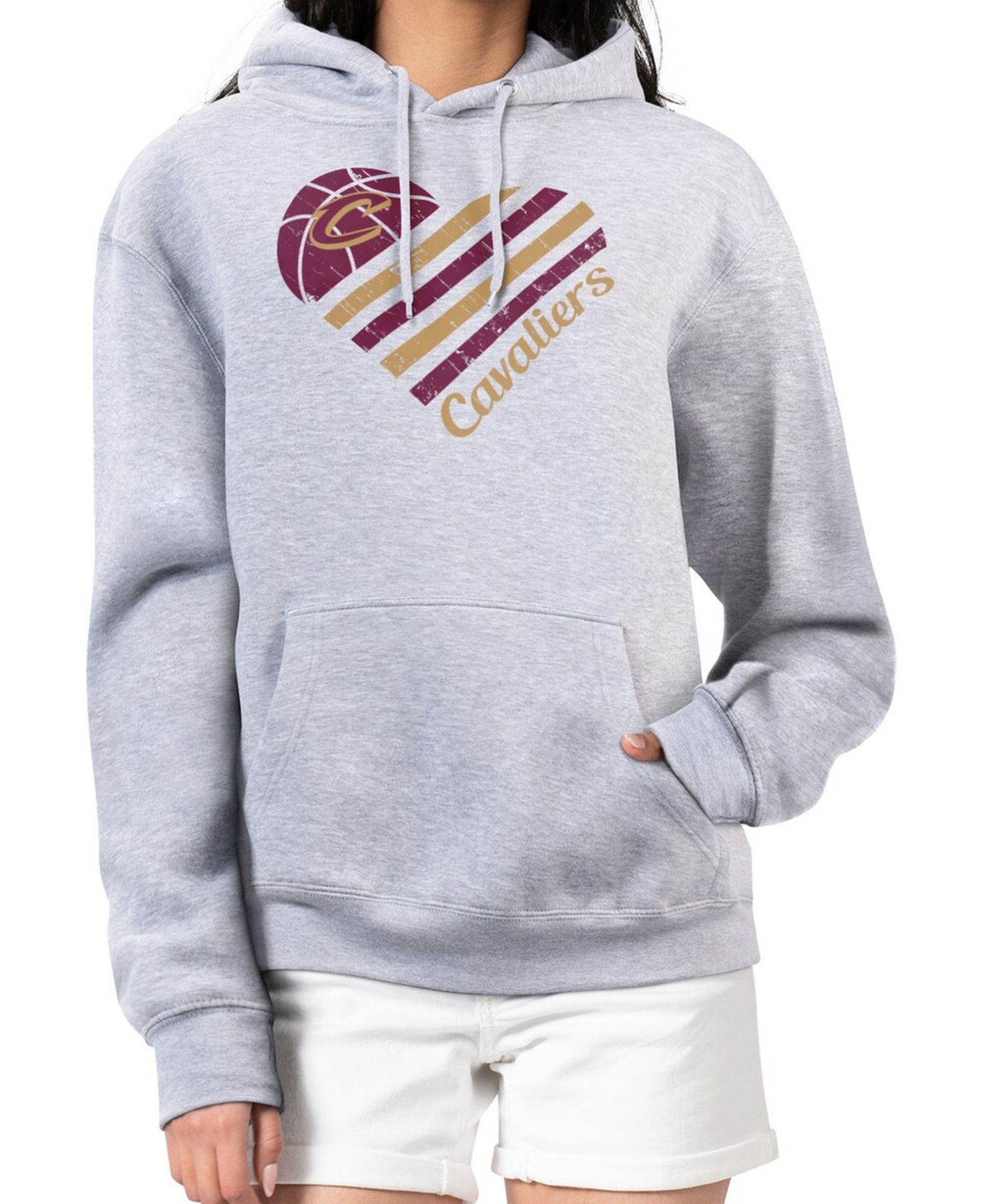 Women's Heather Gray Cleveland Cavaliers Heart Pullover Hoodie