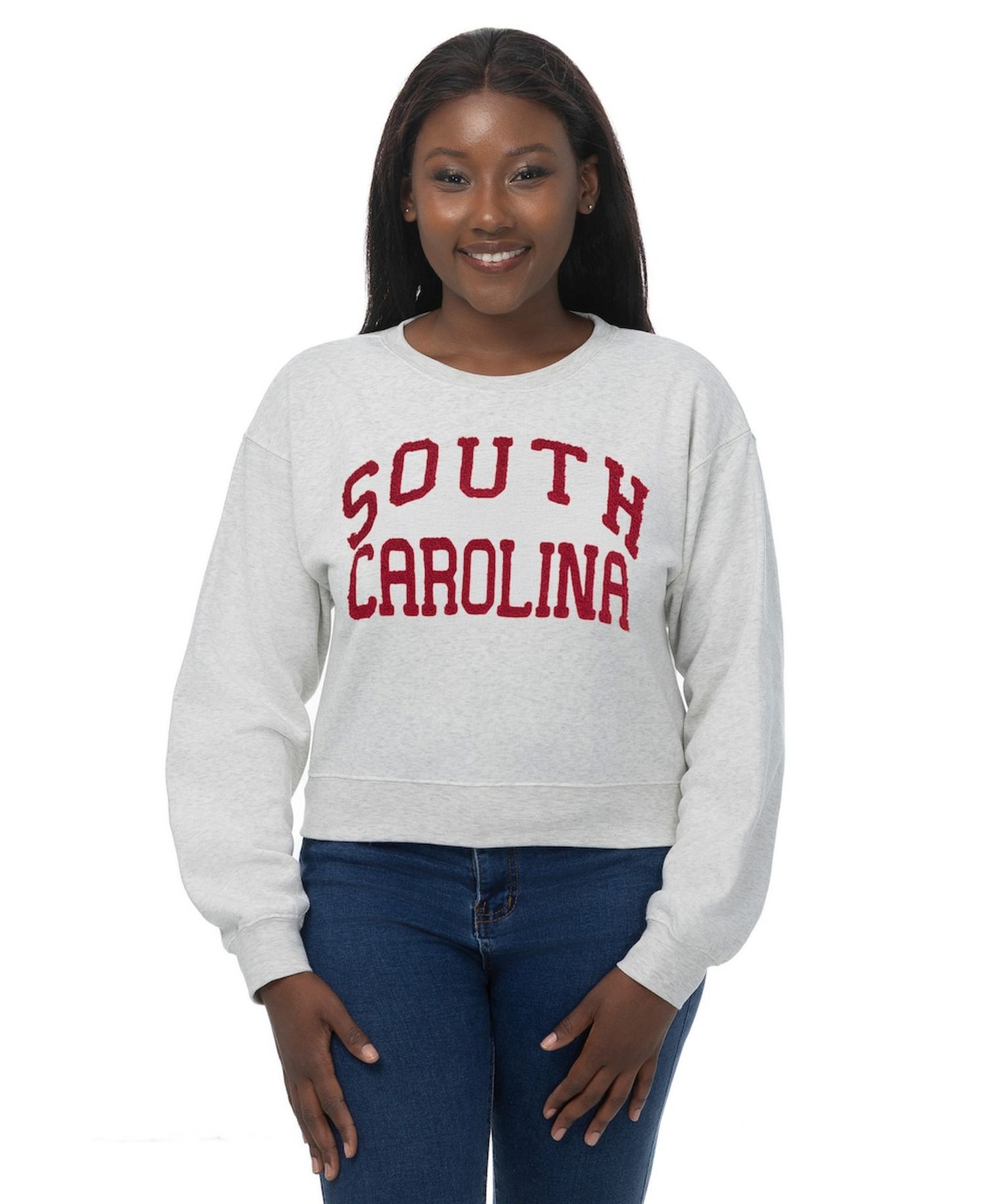 Women's Oatmeal South Carolina Gamecocks Chenille Cropped Sweatshirt