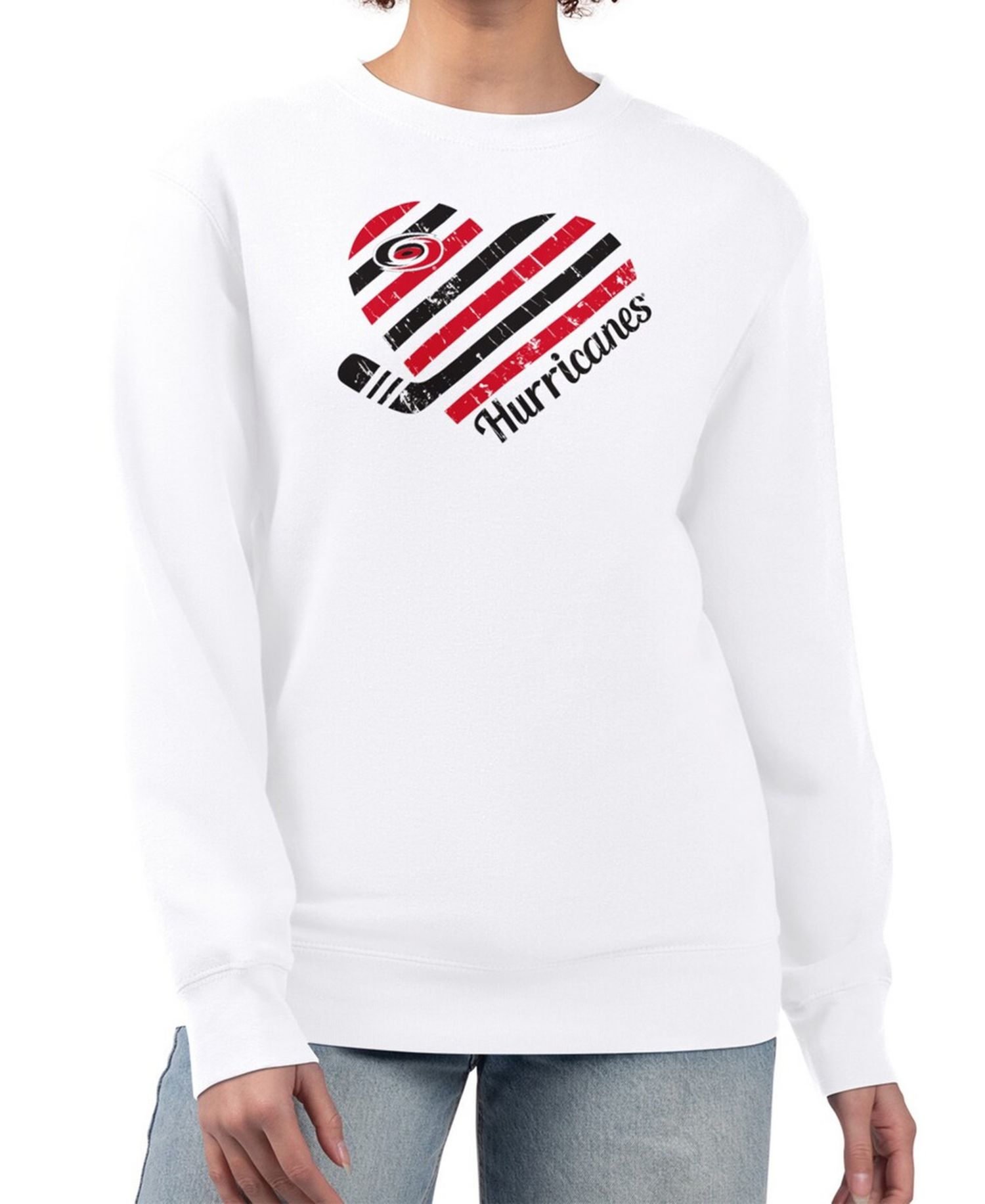 Women's White Carolina Hurricanes Heart Graphic Pullover Sweatshirt