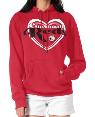 Women's Red Cincinnati Reds Double Heart Fleece Pullover Hoodie