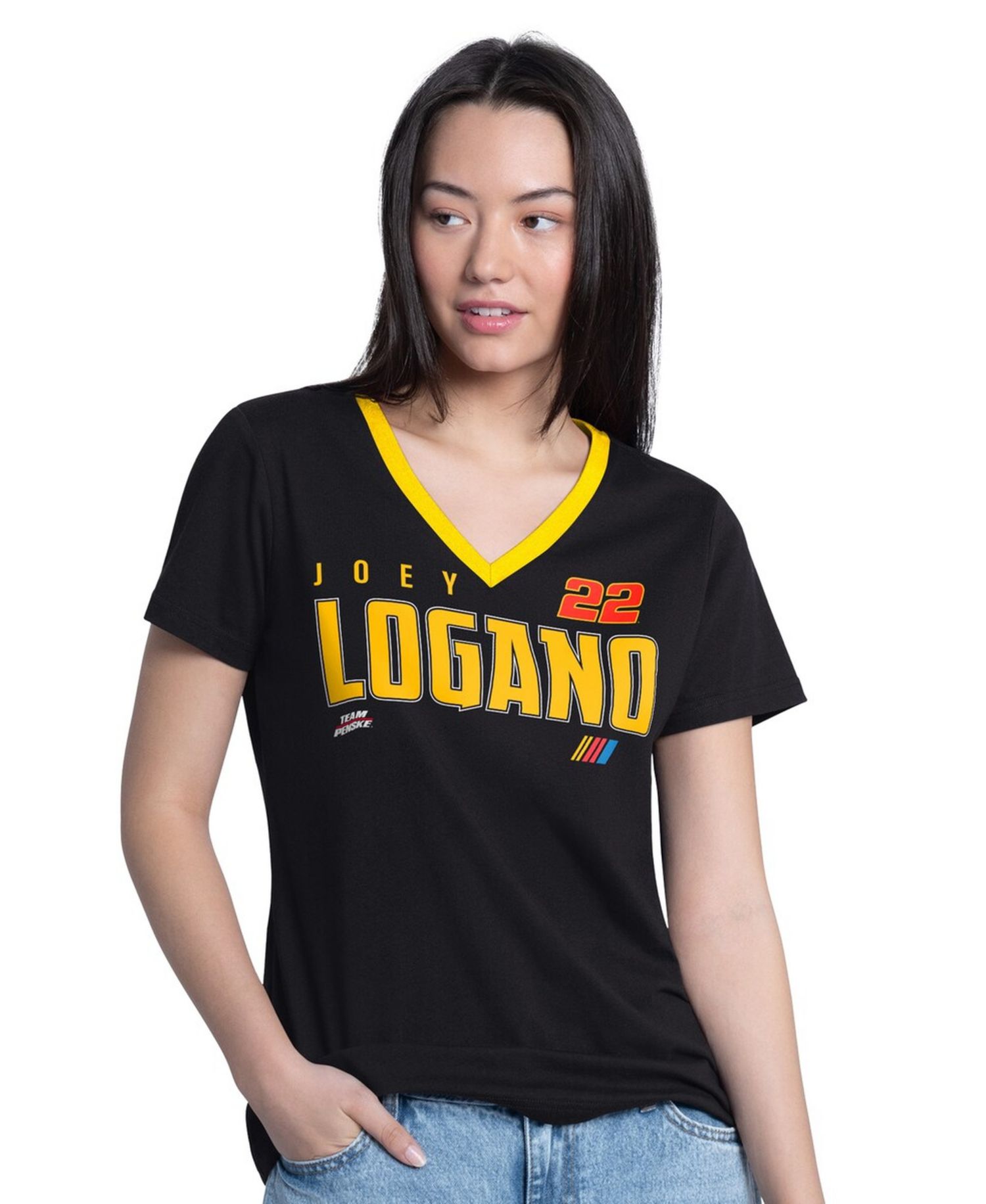 Women's Black Joey Logano Best Team V-Neck T-Shirt