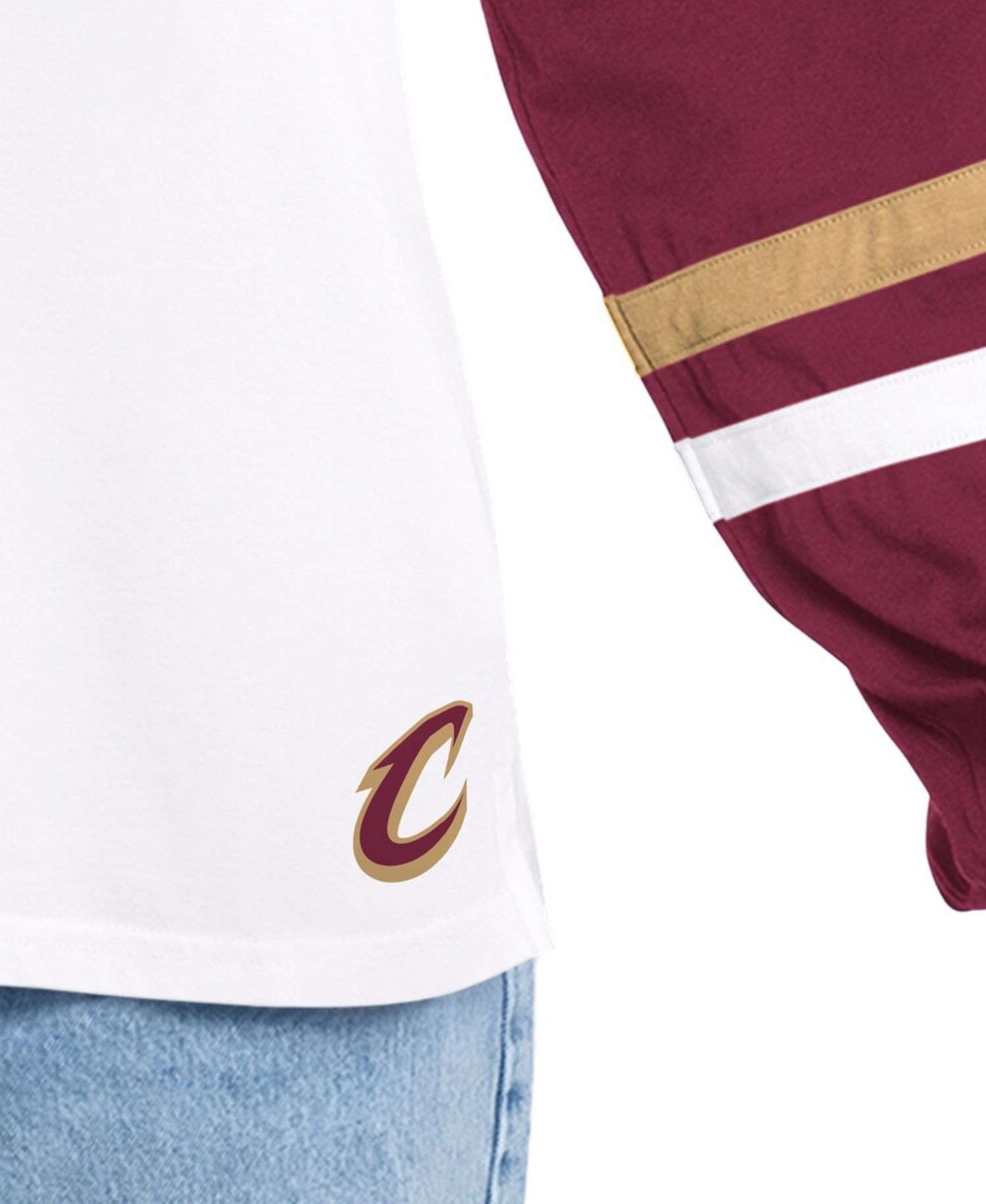 Women's White/Wine Cleveland Cavaliers Key Player Oversized Hooded Long Sleeve T-Shirt