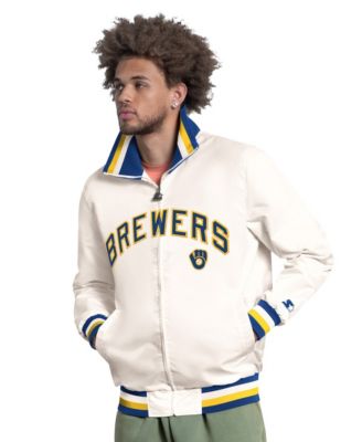 Men's White Milwaukee Brewers The Captain Cooperstown Logo Full-Zip Varsity Jacket