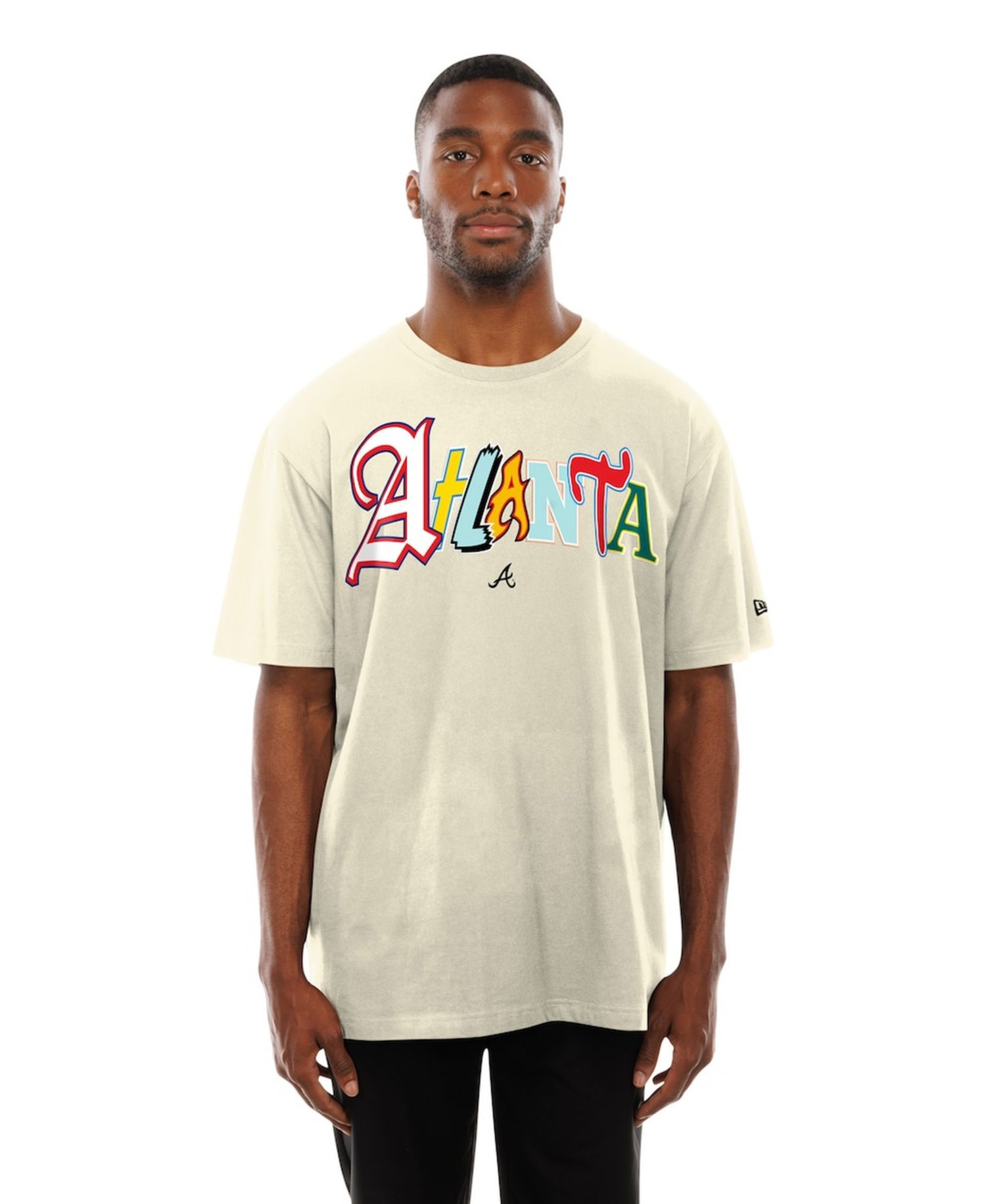 Men's Cream Atlanta Braves Ransom Note Oversized T-Shirt