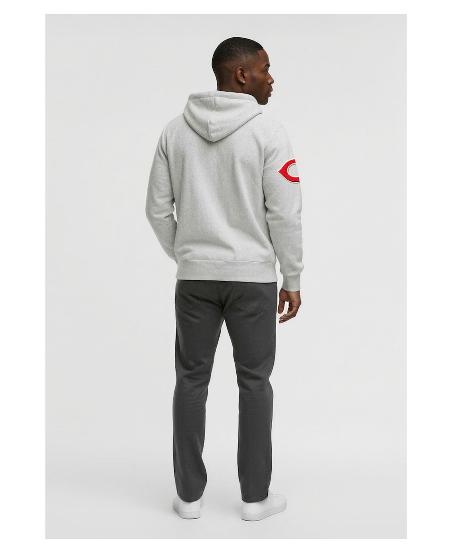 Men's Gray Cincinnati Reds Reverse Weave Chenille Full-Zip Hoodie