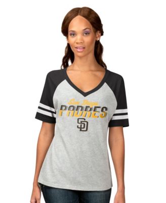 Women's Heather Gray San Diego Padres Goal Line Raglan V-Neck T-Shirt