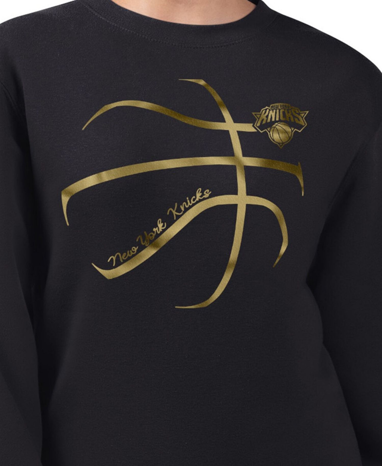 Women's Black New York Knicks Metallic Print Basketball Sketch Fleece Sweatshirt