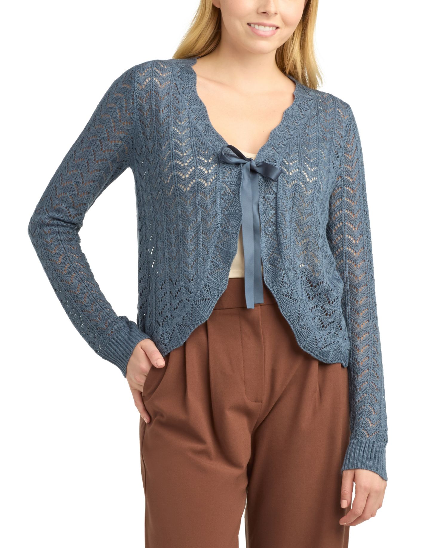 Juniors' Tie-Front Bolero Sweater