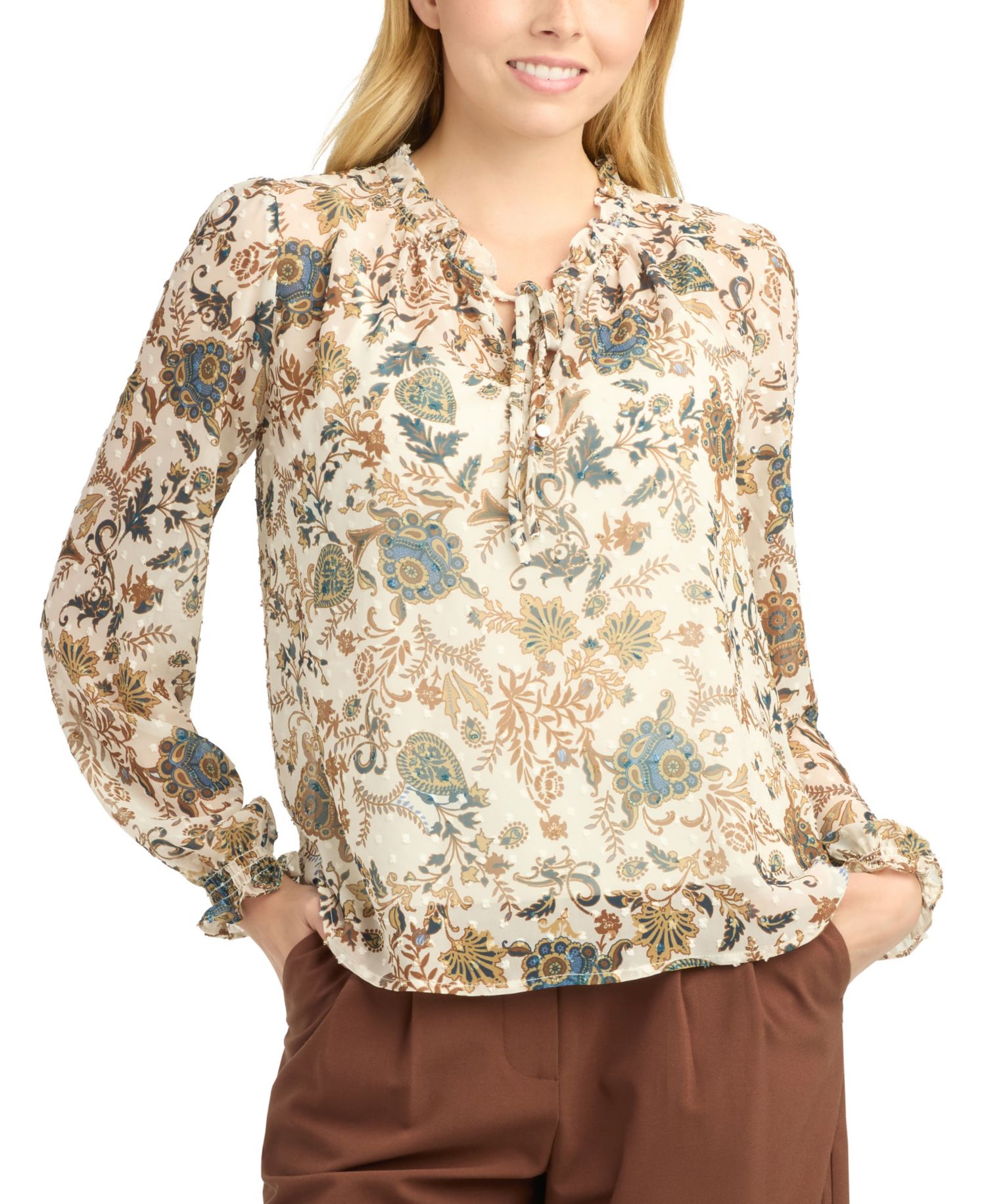 Juniors' Print Clip Dot Top