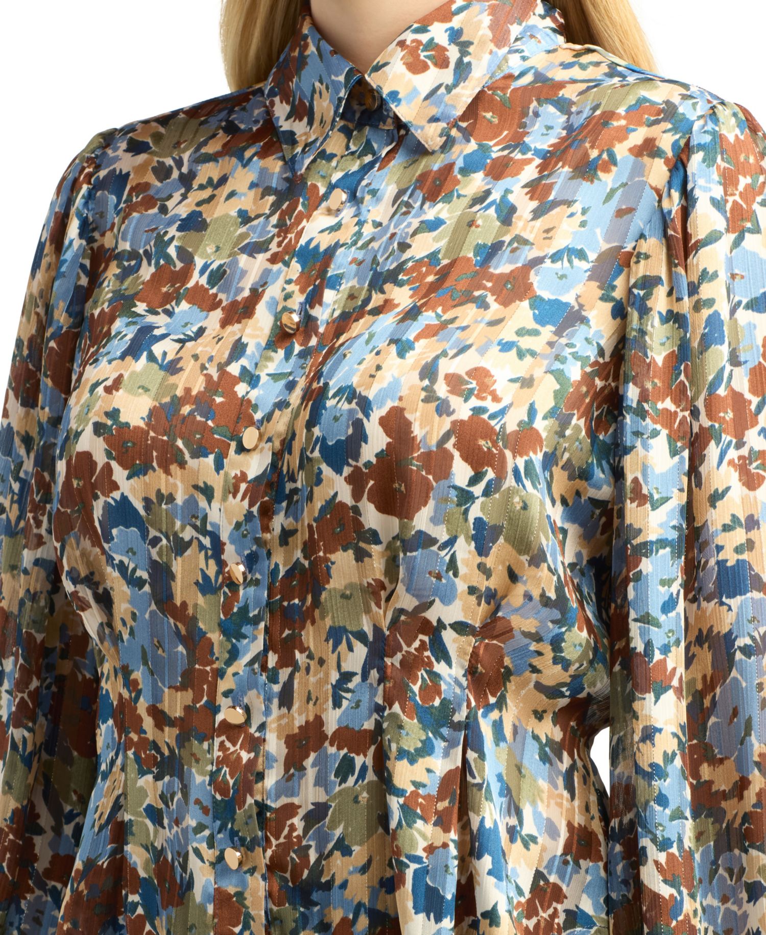 Juniors' Shadow Printed Collared Top