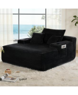65" Oversized Chaise Lounge Indoor, with Throw Pillows and cup holder,  Couch Corduroy Lounge Chair, for Living Room Bedroom Apartment