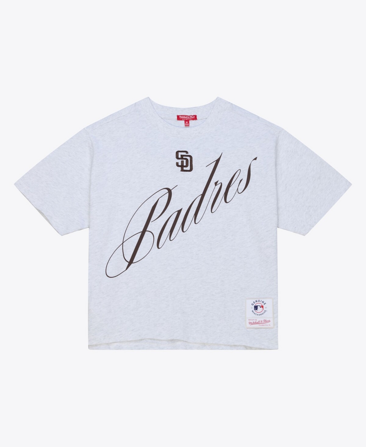 Mitchell & Ness Women's Heather Gray San Diego Padres Script Cropped Boxy T-Shirt