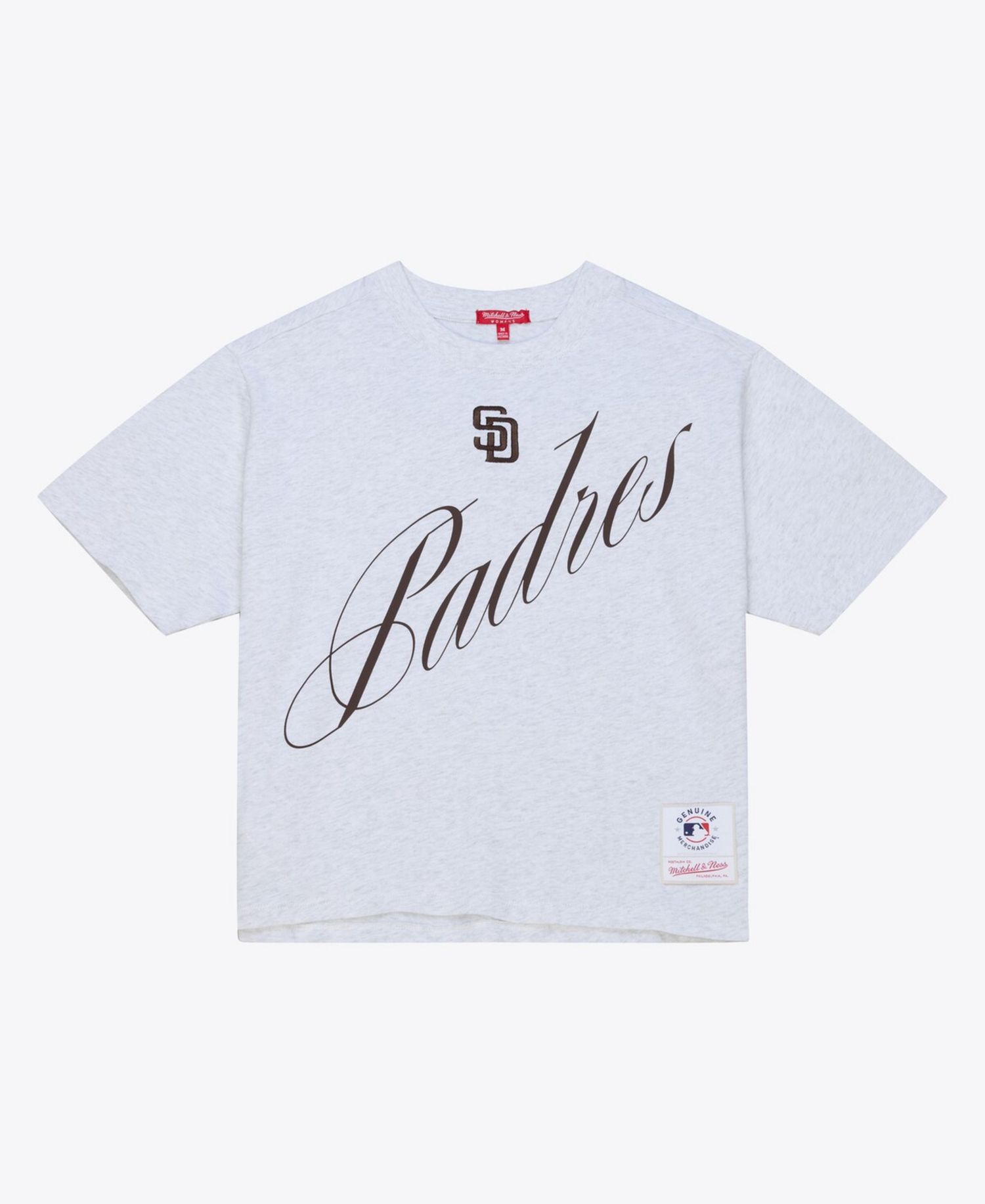 Women's Heather Gray San Diego Padres Script Cropped Boxy T-Shirt