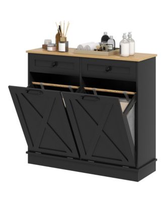   Tilt Out Laundry Hamper Cabinet Bathroom Storage with 2 Removable Baskets and 2 Drawers