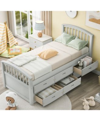 Twin Size Platform Bed with 6 Drawers, Solid Pinewood Storage Bed Frame, for Kids and Teens
