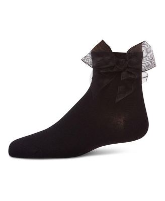 Girls Tulle-Bow-Trimmed Mercerized Cotton-Rich Ankle Sock