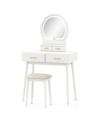 Small Dressing Table Set with LED Lighted Mirror and Comfortable Stool