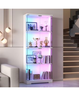 Glass Display Cabinet 4-Tier with RGB Light and Security Lock
