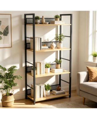 4 Tier Bookshelf with Metal Frame and Wood Shelves, Tall Industrial Bookcase Storage Rack for Bedroom Living Room Home Office
