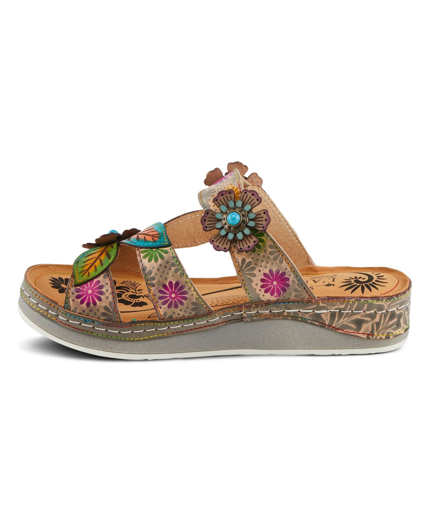 Женские сандалии L'Artiste Spring StepPillow-Soft Strappy Slide Sandal with Foam, цвет: Серый разноцветный — фото 2