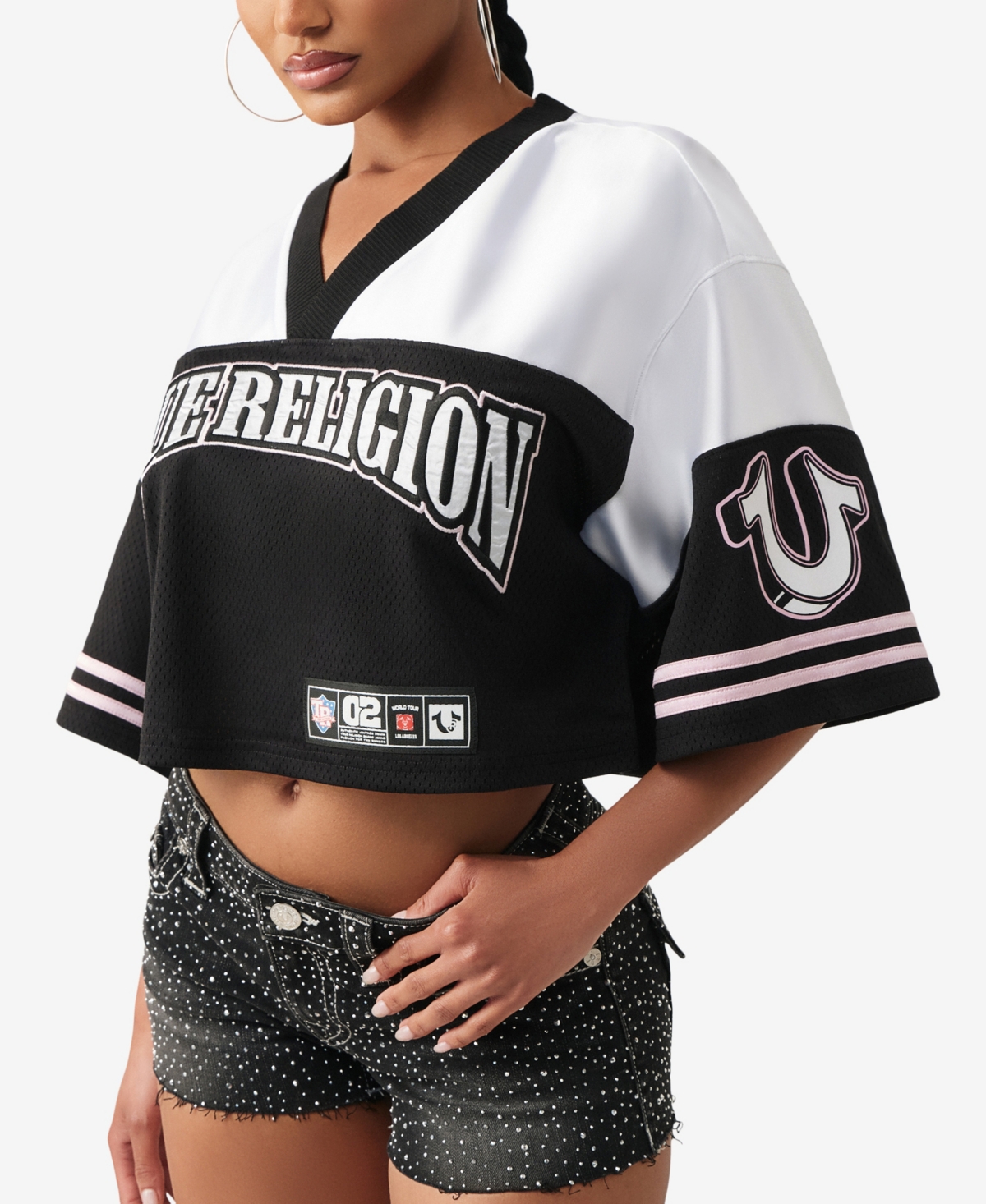 True Religion Women's Crystal Sporty Jersey Shirt