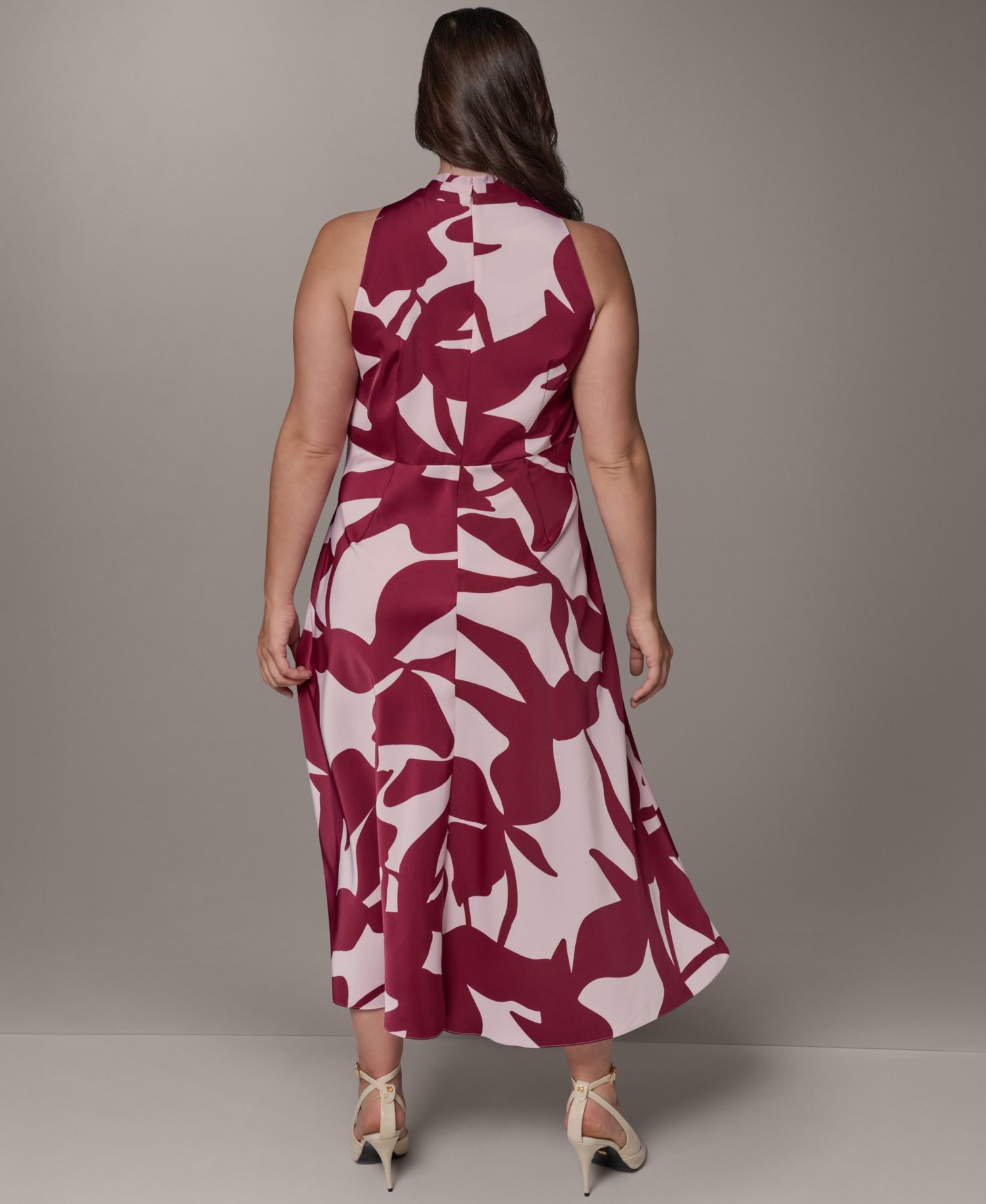 Plus Size Printed Halter A-Line Midi Dress