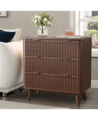  Wide Modern Fluted Nightstand, Faux Marble Tabletop, 3 Drawers and Curved Profile, Large Bedside End Table for Bedroom Living Room, Hallway