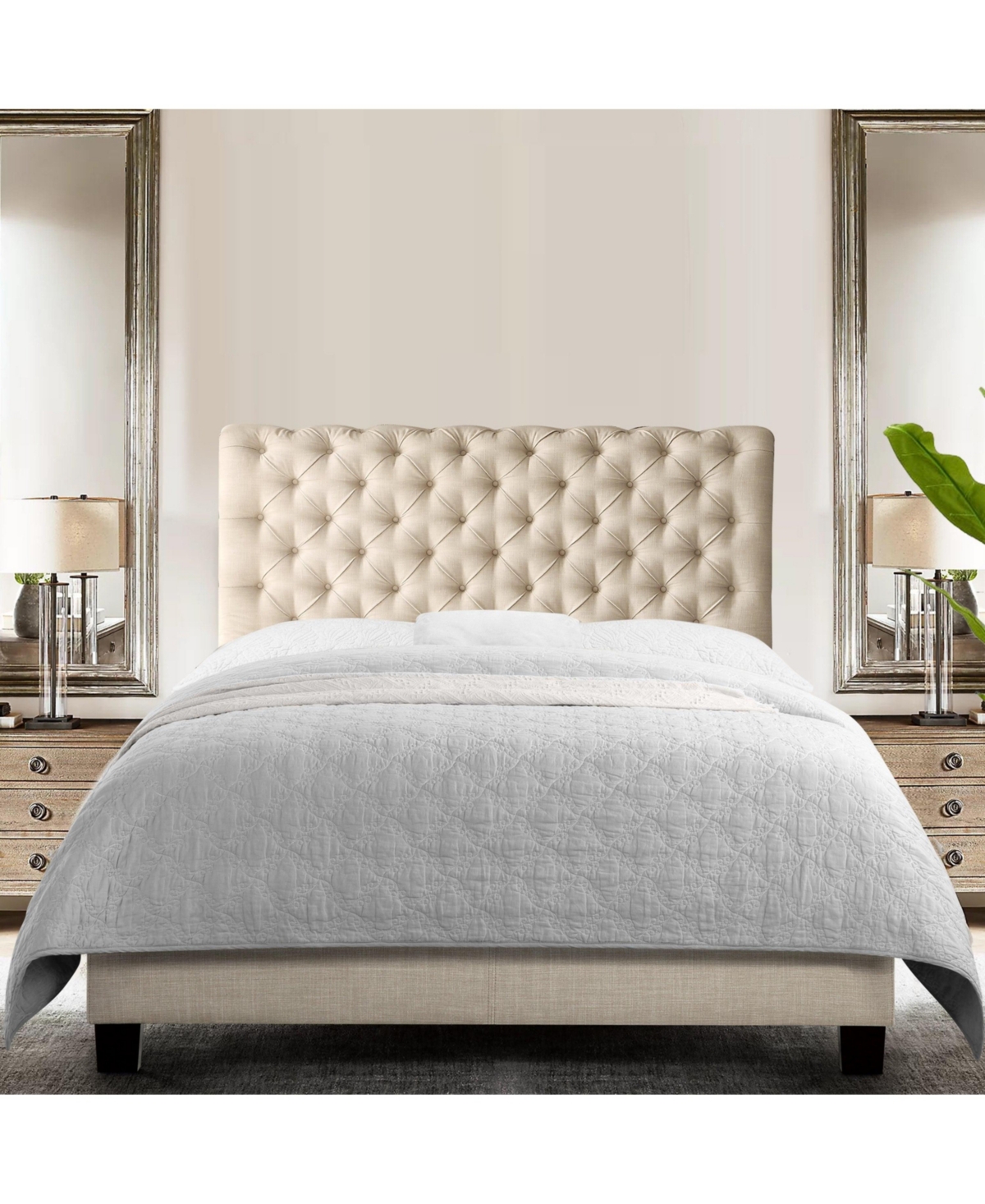 Boyel Living Luxury Upholstered Bed Frame with Tufted Headboard Platform Bed with Solid Wood Frame