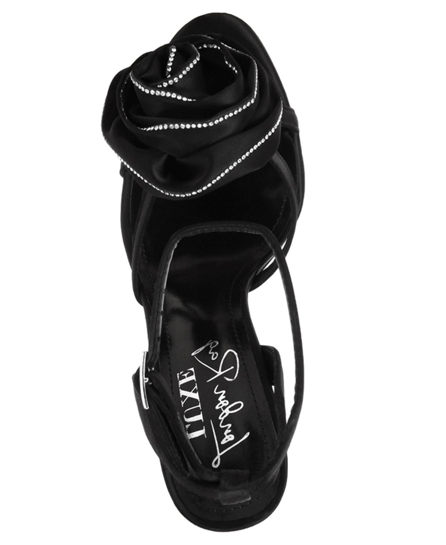 Женские сандалии London Rag Candela Floral Rhinestone Accent Heel, цвет: Чёрный атласный — фото 5
