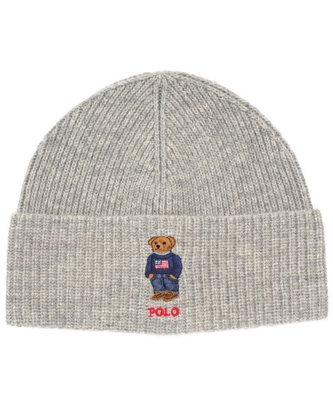 Мужская шапка Polo Ralph Lauren Solid Flag Bear Beanie, цвет: Угольный меланжевый