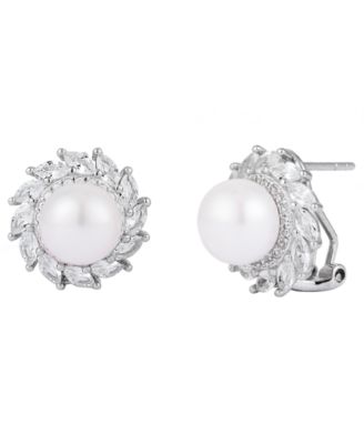 Cultured Freshwater Pearl (8-9mm) & Lab-Grown Sapphire Earrings in 925 Sterling Silver