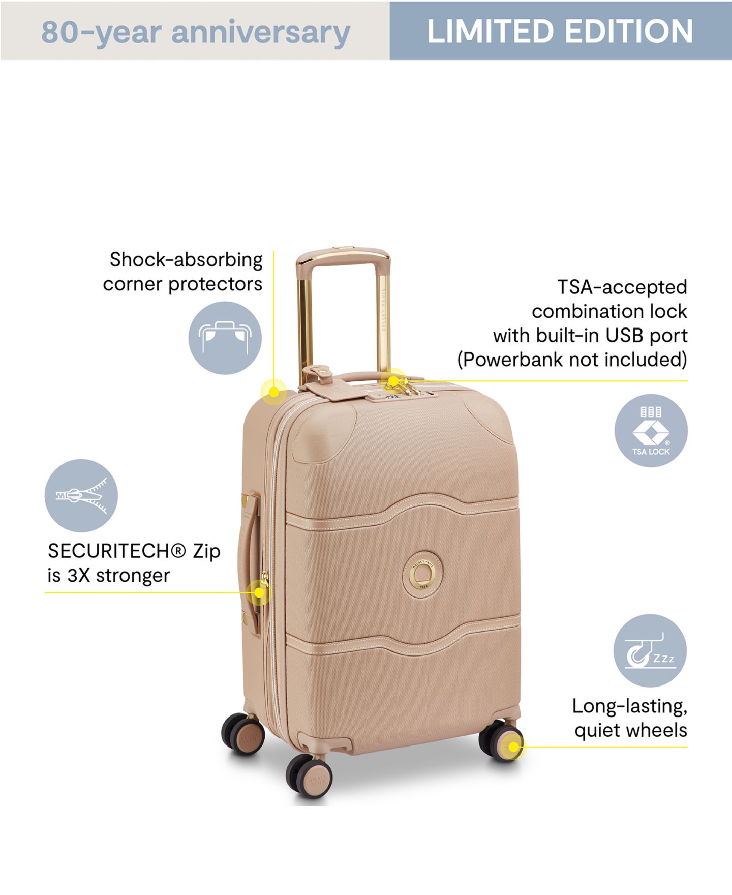 Чемодан Delsey Paris Chatelet Air 2.0 Carry-On Spinner, цвет: Бежевый розовый — фото 10