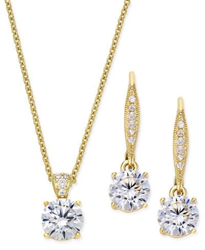 Danori Gold-Tone Crystal Pendant Necklace and Matching Drop Earrings Set, Only at Macy's