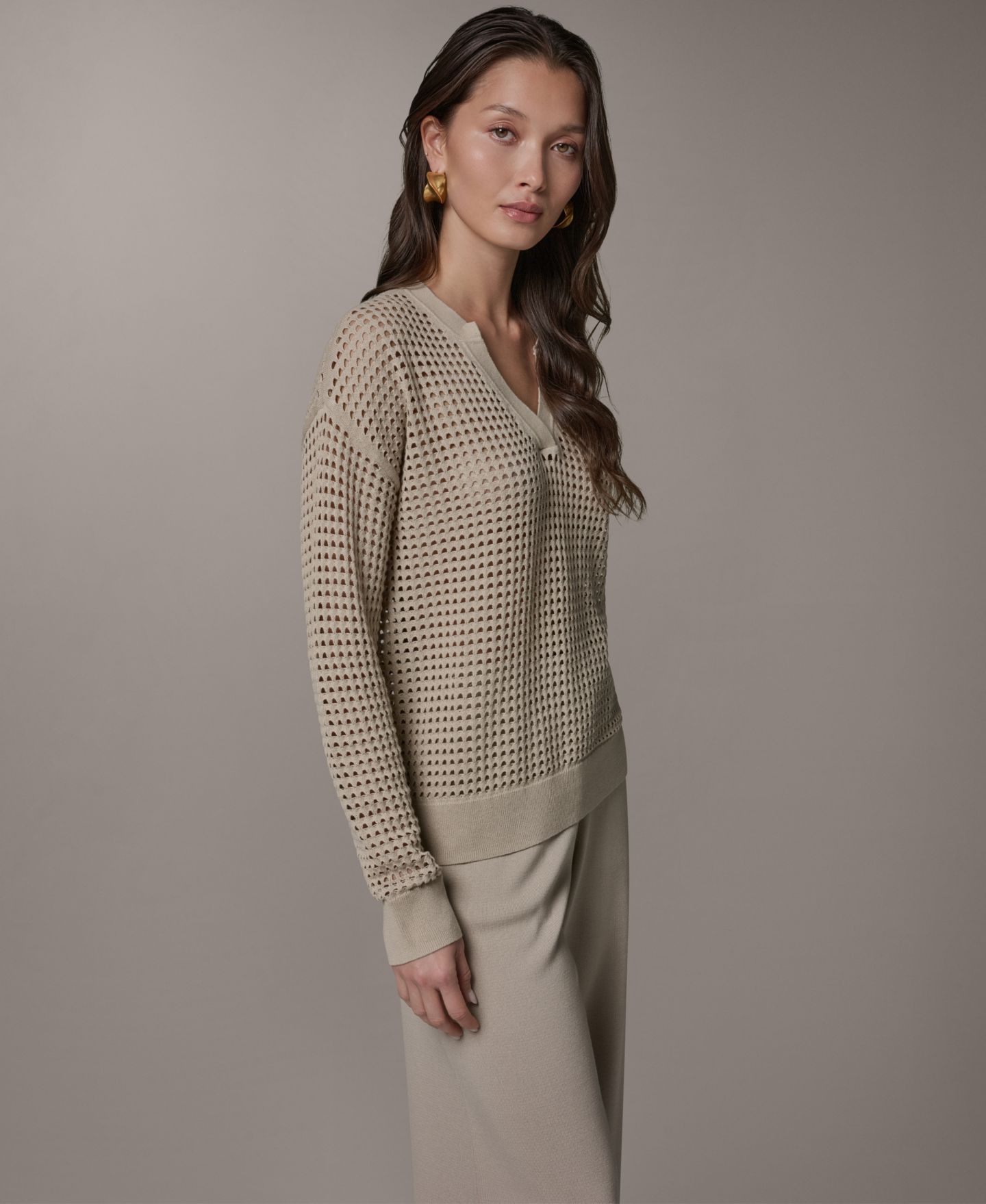 Женский свитер Donna Karan Weekend Long-Sleeve Pointelle, цвет: Песчаниковый — фото 3