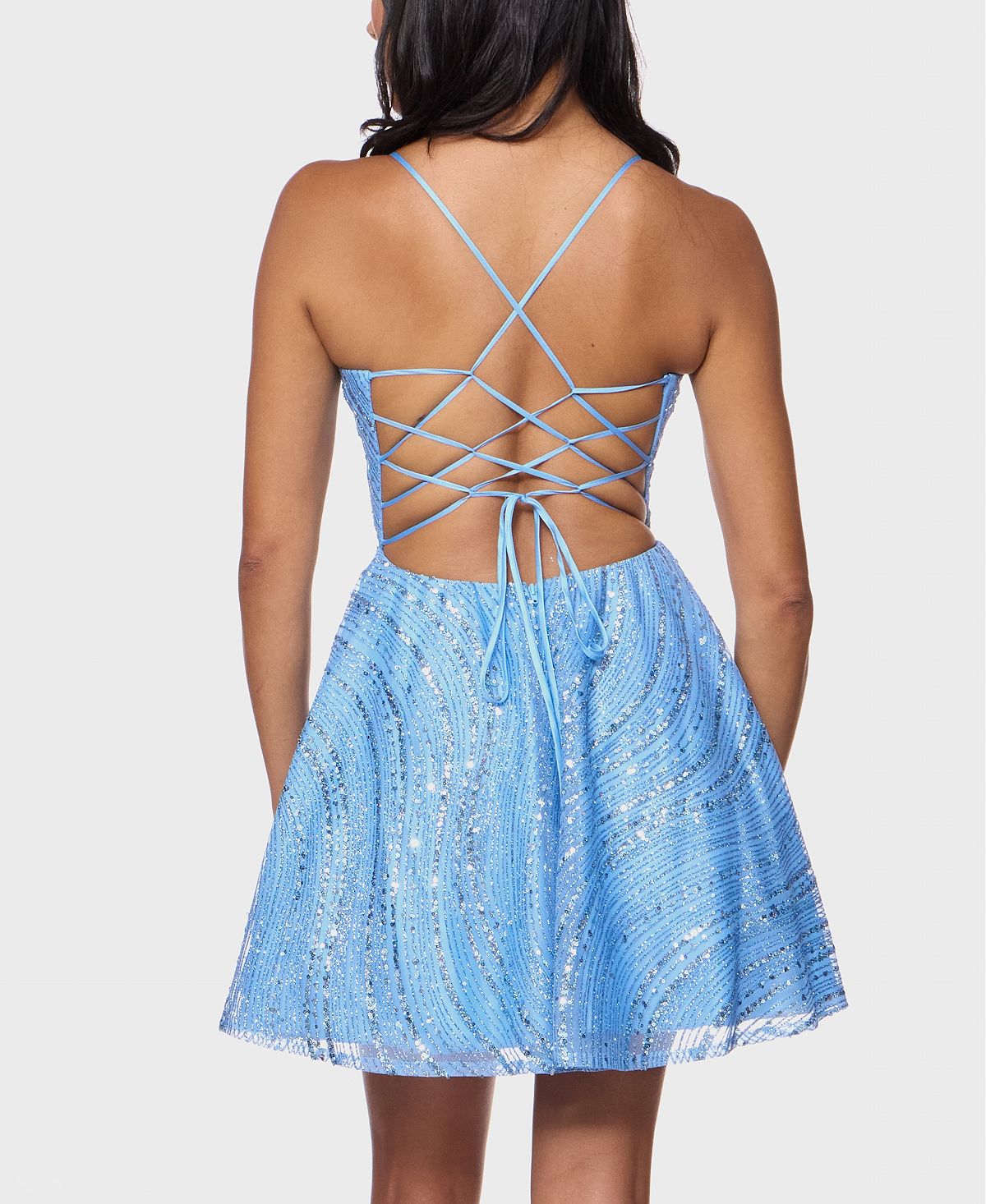 B Darlin Juniors' Straight Neck Sequin Empire Waist Glitter Dress view 5 — MAYCSS fashion products