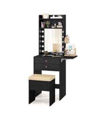 Compact Vanity Desk Set with 3 Color Lighted Mirror