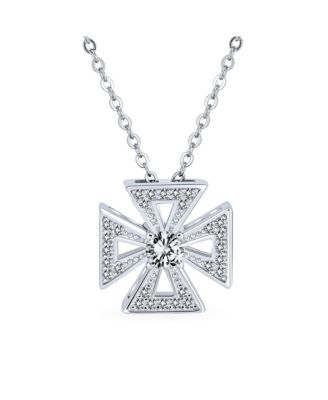 Ancient Knight Templar Cross Pendant Necklace Masonic Symbol Pave