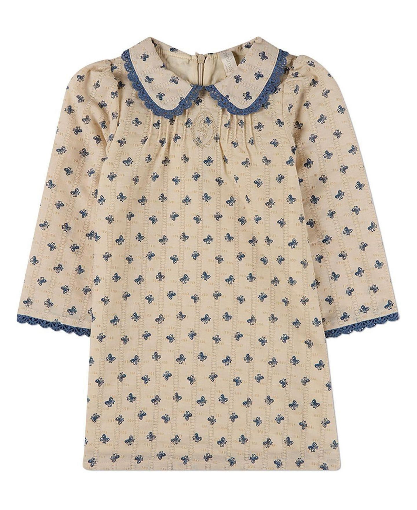 Платье MeMoi Embroidered-Bow 100% Cotton Pointelle Lace-Trim Mini-Print Dress для девочек, цвет: Тёмно-синий — фото 1