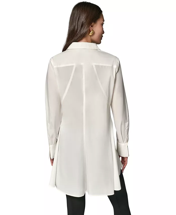 Women's A-Line Button-Down Poplin Tunic Top - thumbnail 5